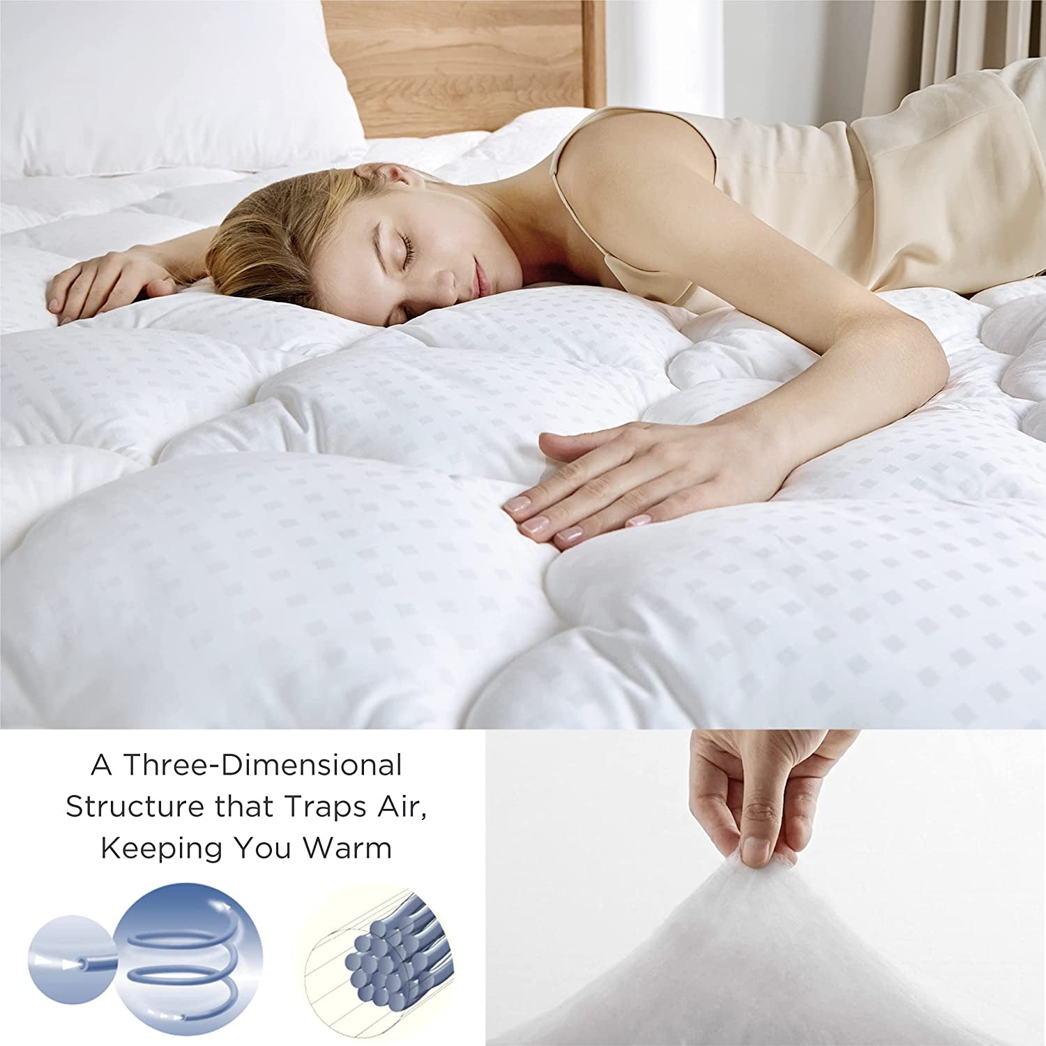 Bedsure Pillow Top Mattress Topper Queen Size - Cooling Queen Mattress Pad Cotton Quilted Mattress Cover with Stretches to 21" Deep Pocket，Padded Pillow Top with Fluffy down Alternative Fill