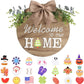 Interchangeable Welcome Home Sign, Seasonal Front Porch Door Decor with 21 Changeable Seasonal Icons for Halloween /Christmas/Independence Day, Rustic Wood Wreaths Wall Hanger for Housewarming Gift (12")