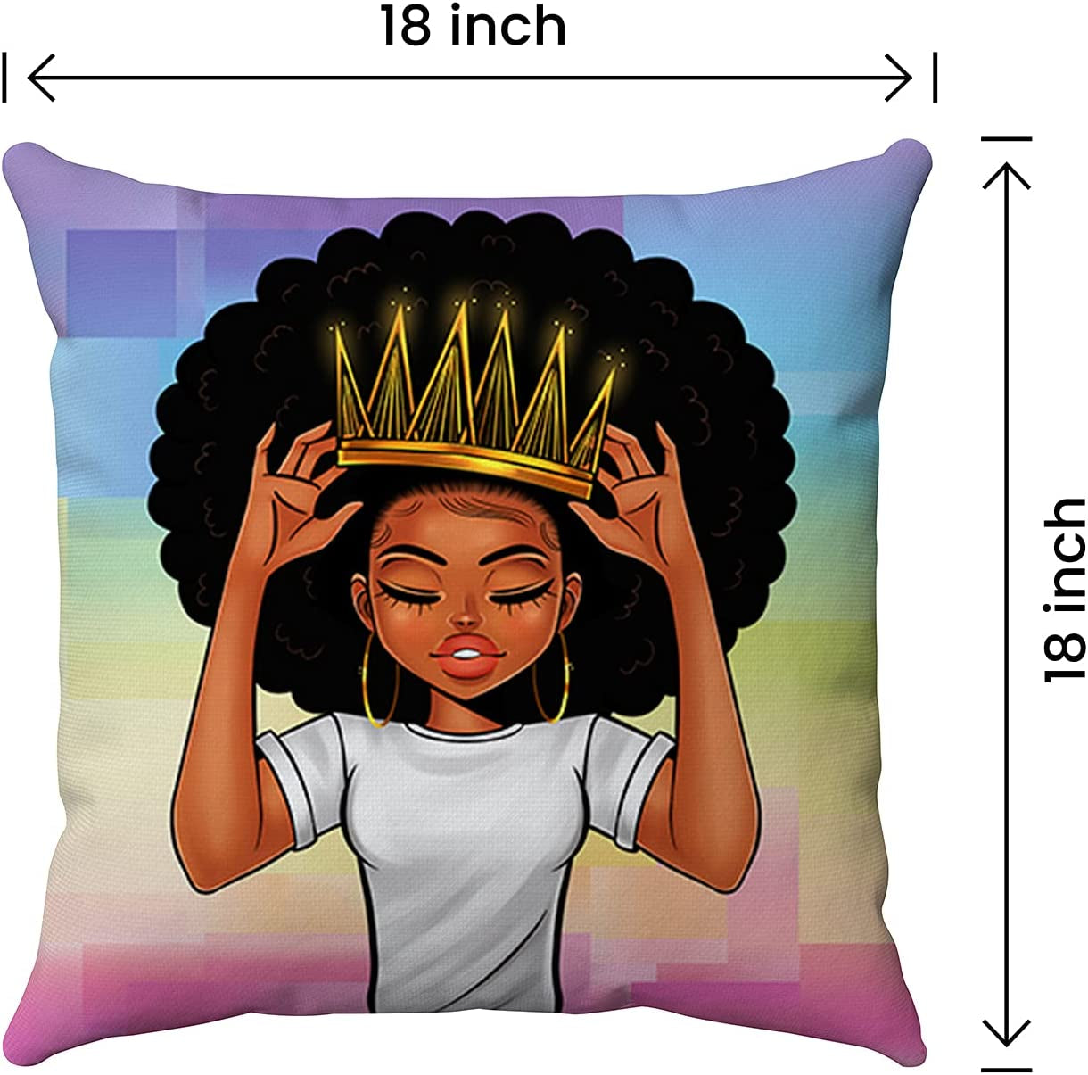 Plush Pillow Cases Black Girl Magic Throw Pillow Covers for Girls,African American Women Girl with Crown Pillowcase,Afro Girls Black Queen Princess Cushion Cover Cases,Pink Colorful ,18 X 18 Inch