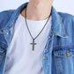 Cross Necklace for Men Cross Pendant STRENGTH Bible Verse Stainless Steel Necklace