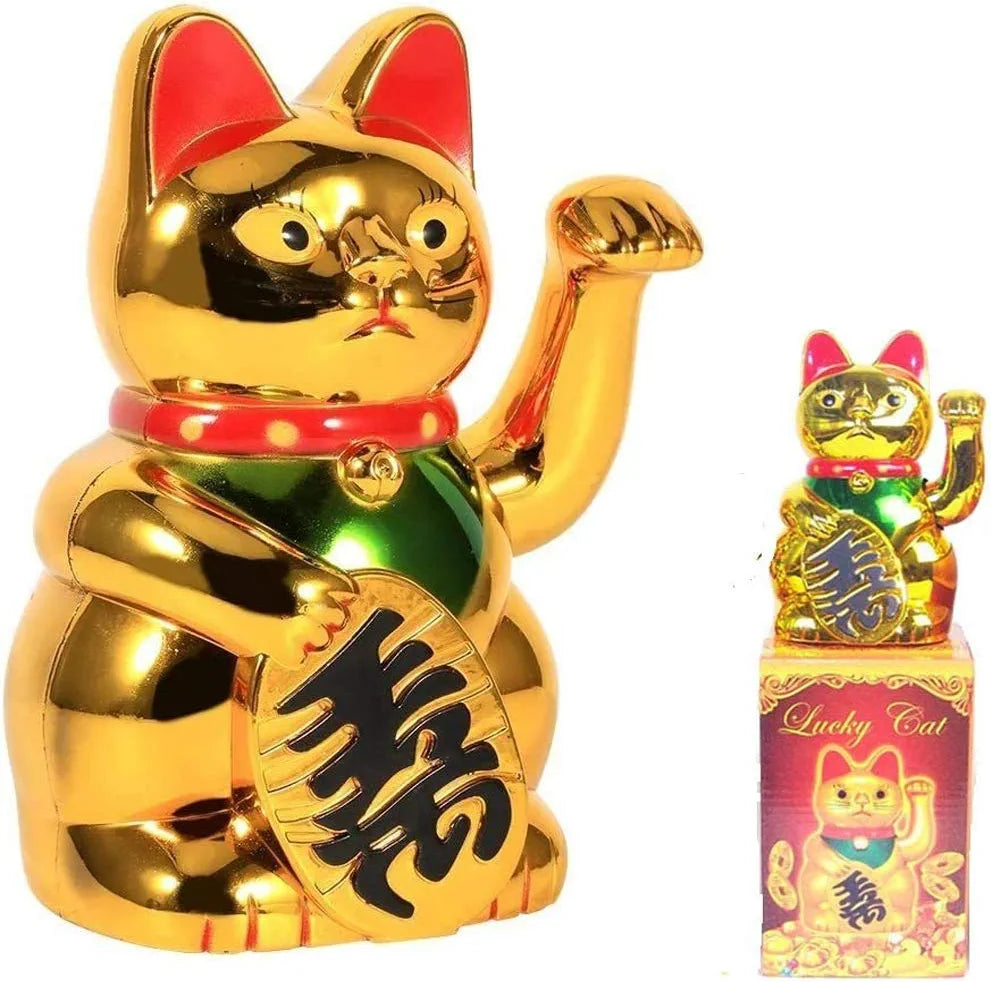 Chinese Lucky Cat Waving Gold Cats Fortune Arm Small Lucky Waving Feng Shui Gold Cat Waving Cat for Shop Store Decoration