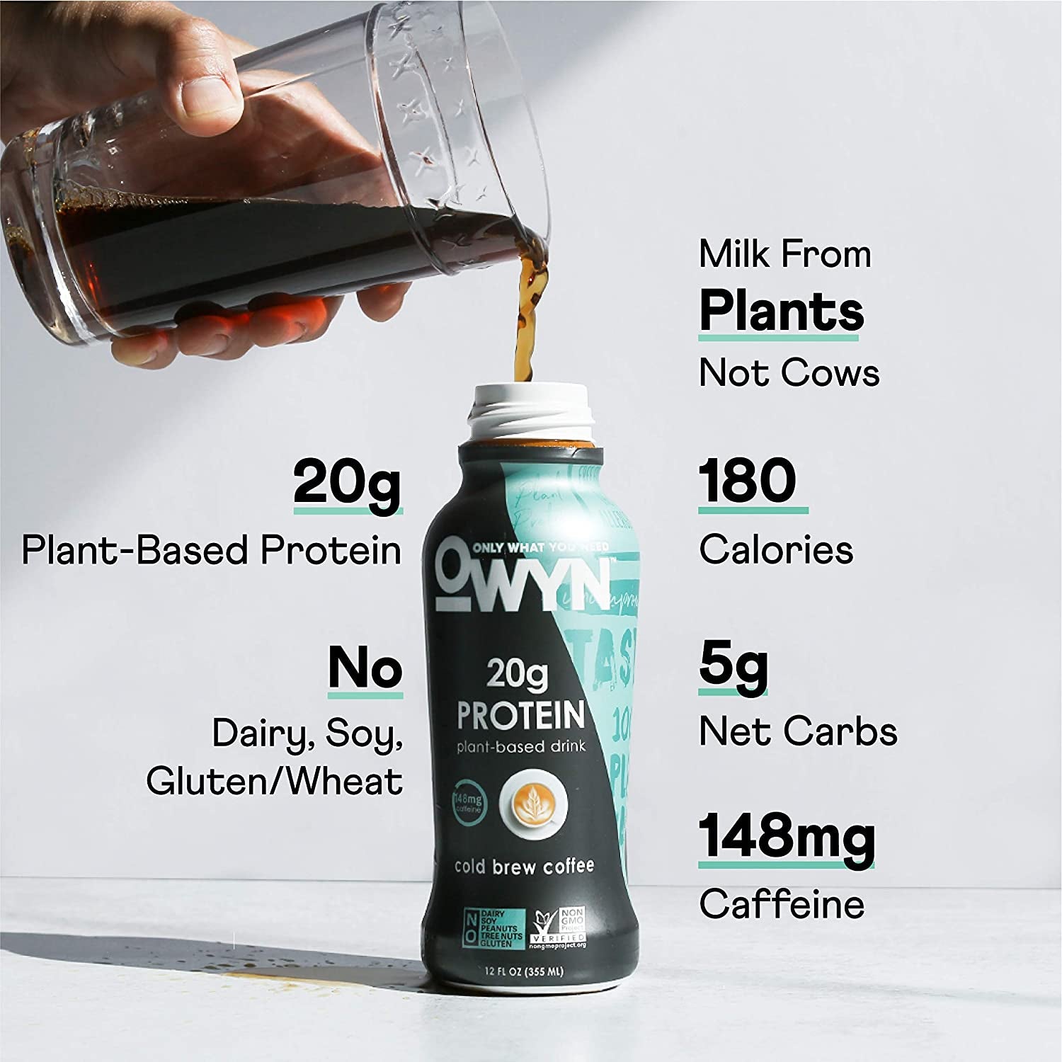 100% Vegan Plant-Based Protein Shake, Cold Brew Coffee, 12 Pack, with 20G Plant Protein, Omega-3, Prebiotic Supplements, Superfoods Greens Blend, Gluten-Free, Soy-Free, Non-Gmo