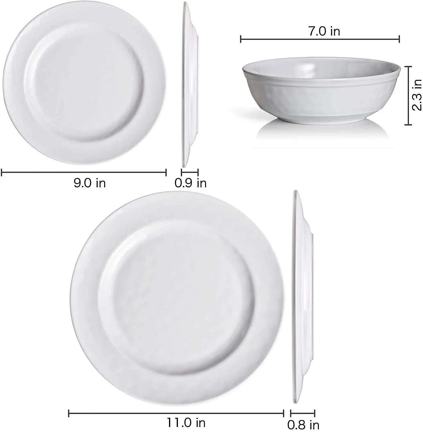 Dinnerware Set, 18-Piece Melamine Dishes Set, Dinner Service for 6 with Bowls and Salad Dinner Plates, White