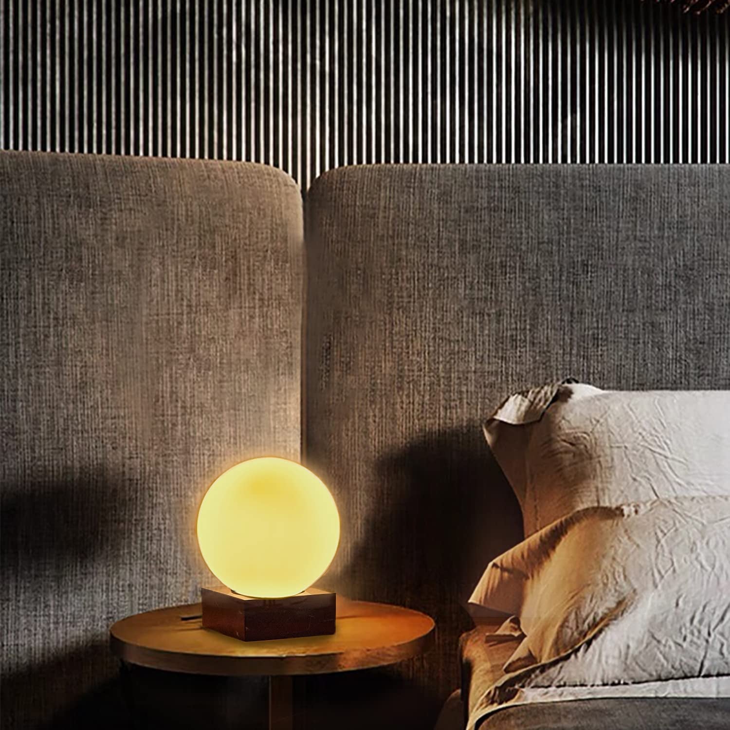 Modern Industrial Table Lamp, Unique Bedside Nightstand Desk Lamp with Glass Shade and Marble Base for Bedroom, Living Room, Office Study, Decoration (Include Bulb G45)
