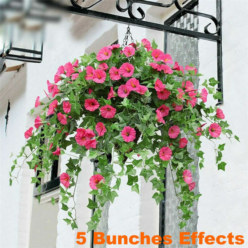 Artificial Hanging Basket Fake Silk Morning Glory Flower Vine Home Wedding Decor