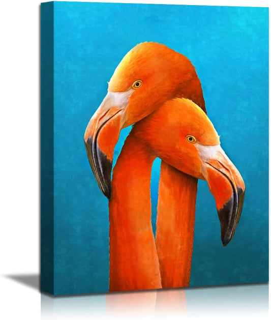 Flamingo Wall Art Decor for Bedroom Orange Pink Birds Painting Poster Framed Canvas Prints Animal Portrait Picture Love Couples Wall Decor for Bathroom Home Decorations 12X16Inch Ready to Hang