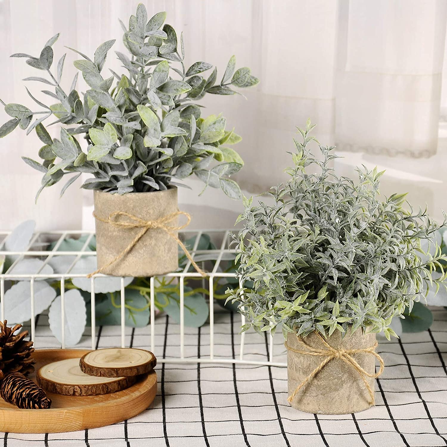 Small Fake Plants Mini Potted Artificial Plants Indoor for Home Office Farmhouse Kitchen Bathroom Table Decor