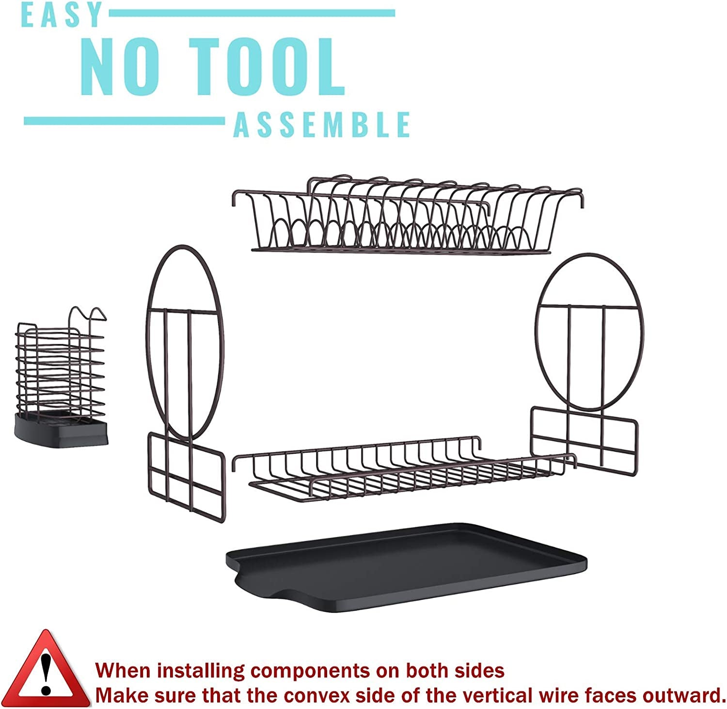 Dish Drying Rack with Drainboard for Kitchen Counter, Bronze 2 Tier Dish Rack with Utensil Holder, Multifunction Dishes Drainer with Drainage, Double Tier Plate Drying Rack with Tray
