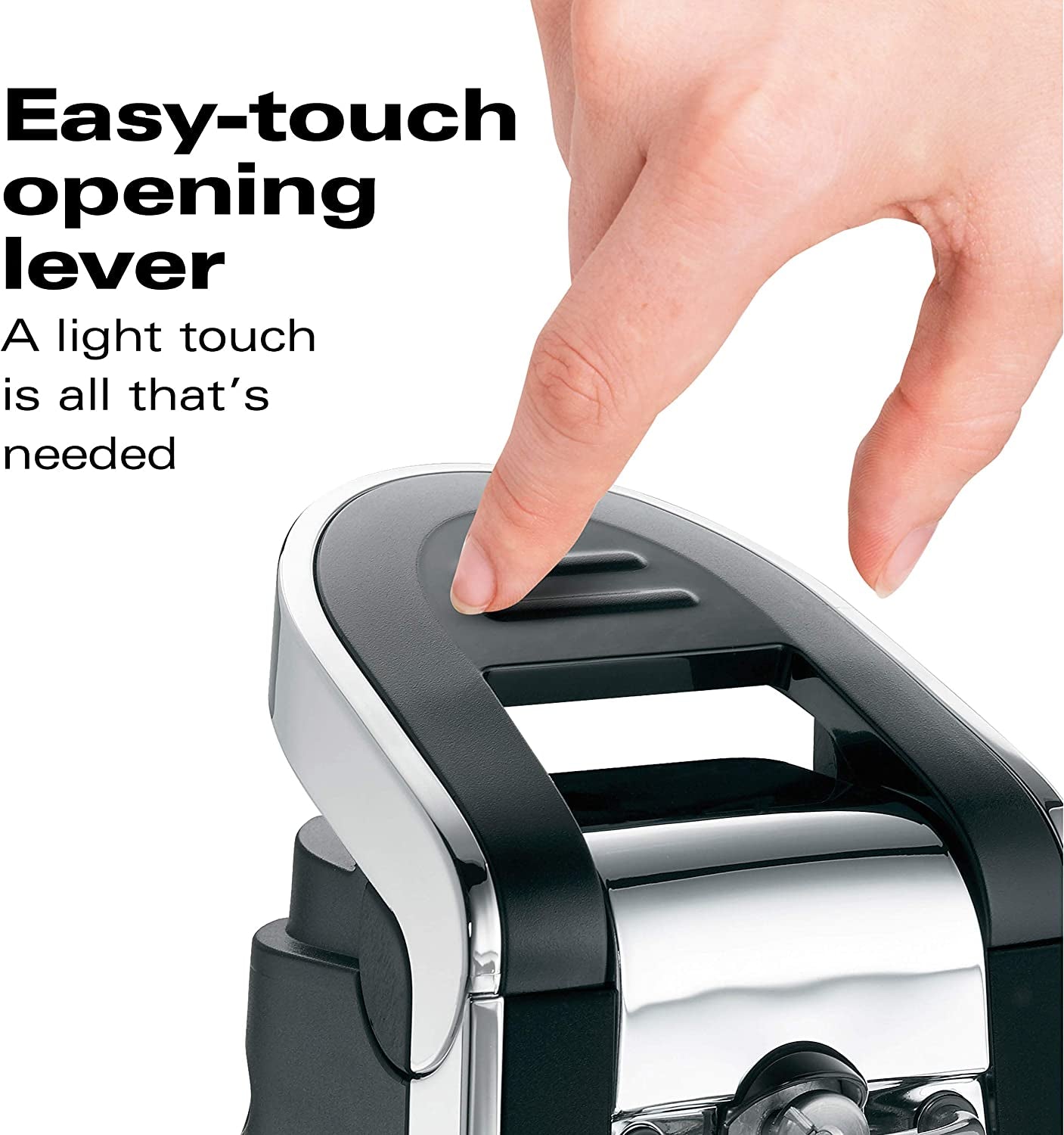 (76606ZA) Smooth Touch Electric Automatic Can Opener with Easy Push down Lever, Opens All Standard-Size and Pop-Top Cans, Extra Tall, Black and Chrome
