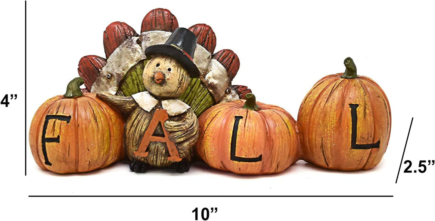 Thanksgiving Decorations Fall Turkey Pumpkin Table Topper Figurine Centerpiece Harvest Autumn Resin Tabletop for Outdoor Indoor Fireplace Mantle Desk Shelf Kitchen Living Room Home Party Decor