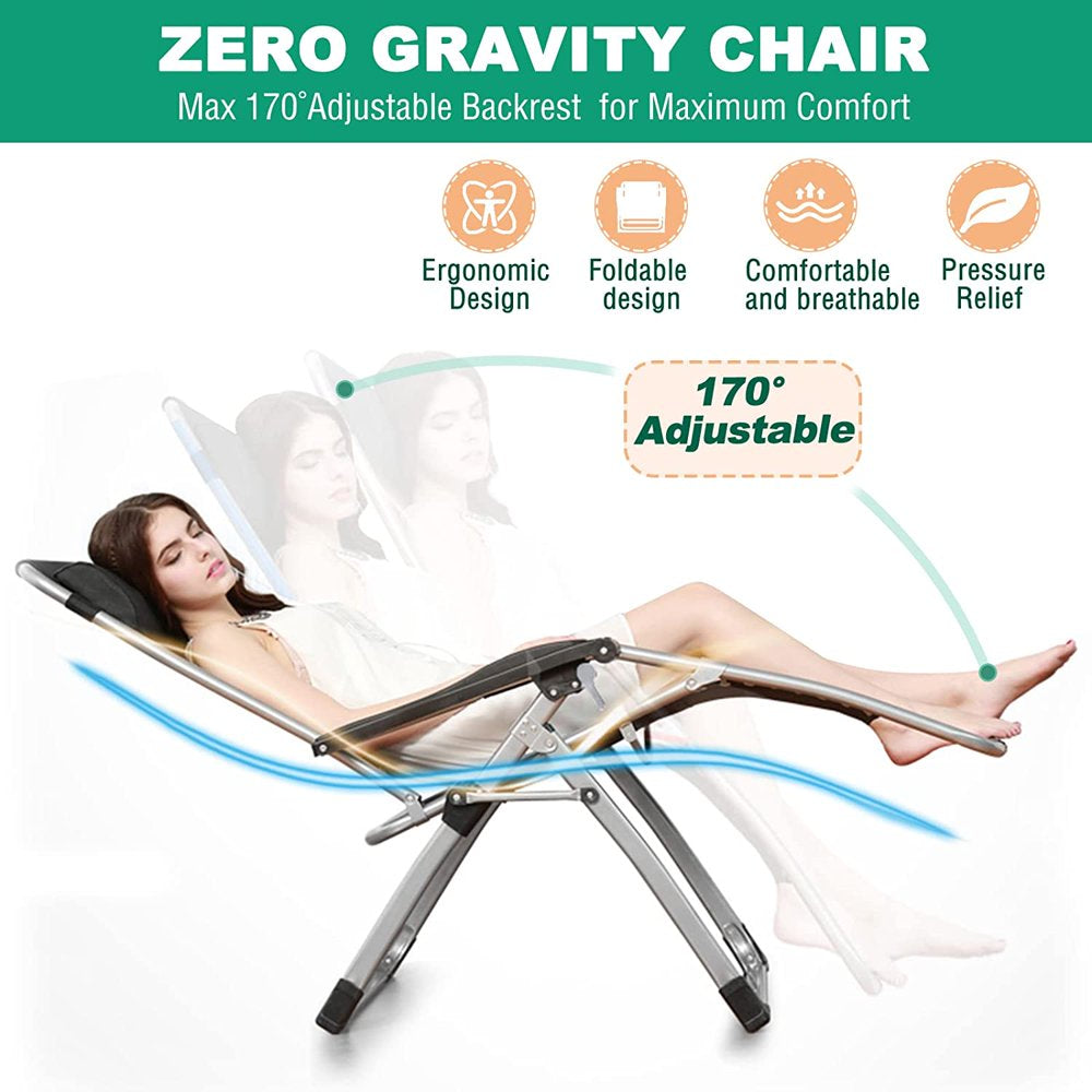 Zero Gravity Chair, Lawn Recliner, Reclining Patio Lounger Chair, Folding Portable Chaise, with Soft Cushion, Cup Holder, Adjustable Headrest