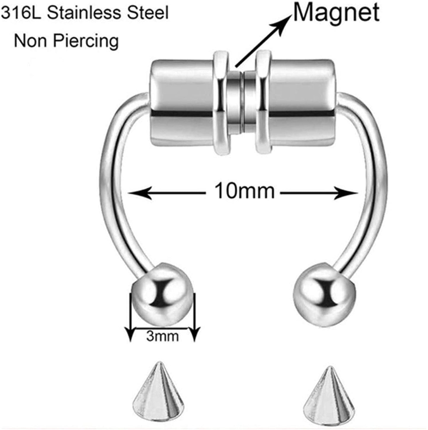 LAIMALA 16G Nose Rings Horseshoe Fake Nose Ring Hoop Magnetic Septum Nose Ring Horseshoe Stainless Steel Faux Fake Nose Septum Rings Non-Pierced Clip