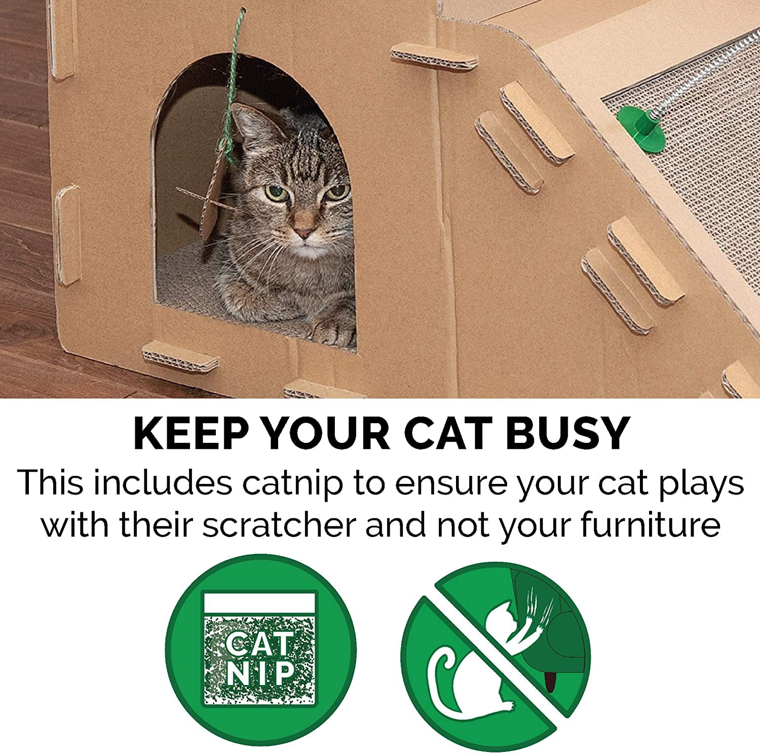 Furhaven Farmhouse Multi-Level Cat Scratcher Hideout W/ Catnip - Cardboard Brown, One Size
