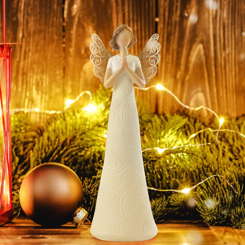 8'' Hand Carved Angels Figurines Memorial Gifts Guardian Angel, in Memory of Loved One Gifts Angel Gifts Friendship Gifts Express Love, Company, Support, Gratitude or Bereavement (White)