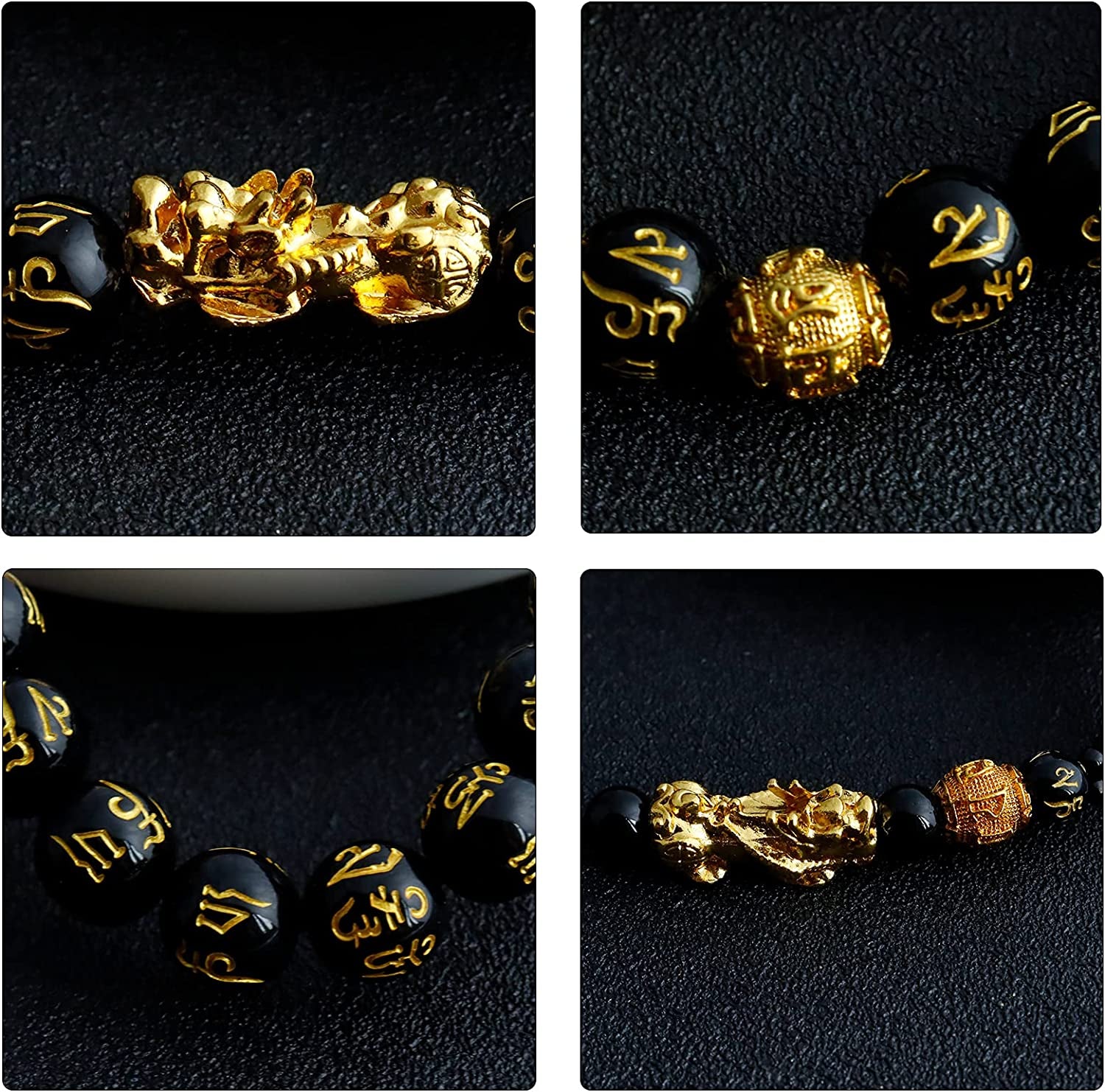 Feng Shui Black Obsidian Wealth Bracelet for Women Men Adjustable Elastic Leather Jewerly