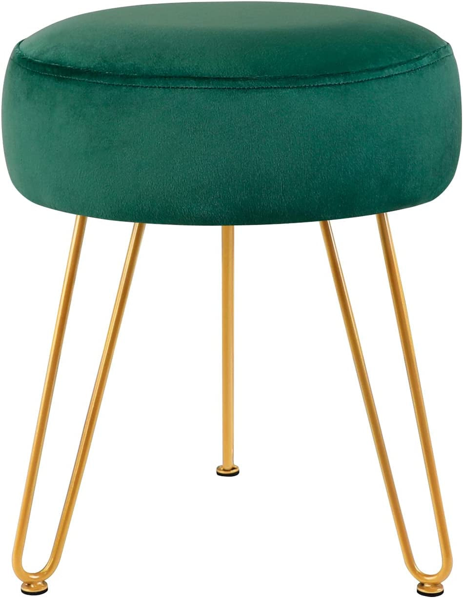 round Velvet Footrest Stool Ottoman Modern Foot Stool with 3 Golden Metal Leg, for Dressing Table Stool, Shoes Bench in Living Room Bedroom