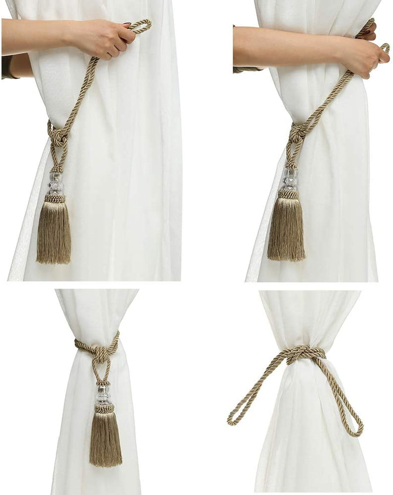4 Pack Curtain Hand-Woven Tiebacks Crystal Holdbacks Home Decorative Tassels (Golden, 4 Pack)