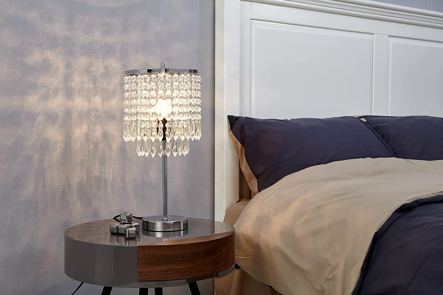 Chrome Crystal Table Lamp,Modern Crystal Touch Desk Lamp for Bedroom,Silver Desk Lamp with Crystal Shade for Bedrooms,Living Room,Bedside