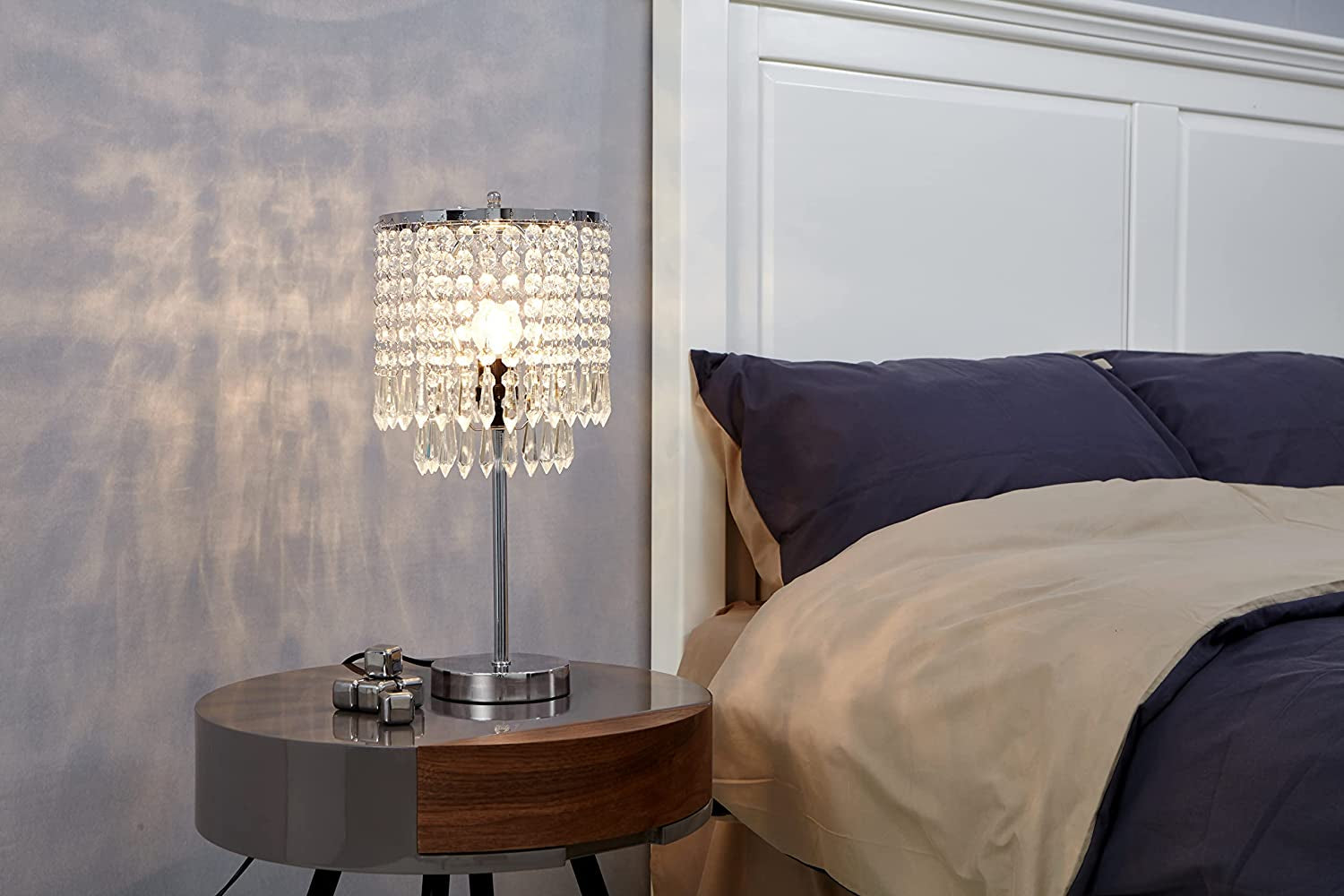 Chrome Crystal Table Lamp,Modern Crystal Touch Desk Lamp for Bedroom,Silver Desk Lamp with Crystal Shade for Bedrooms,Living Room,Bedside