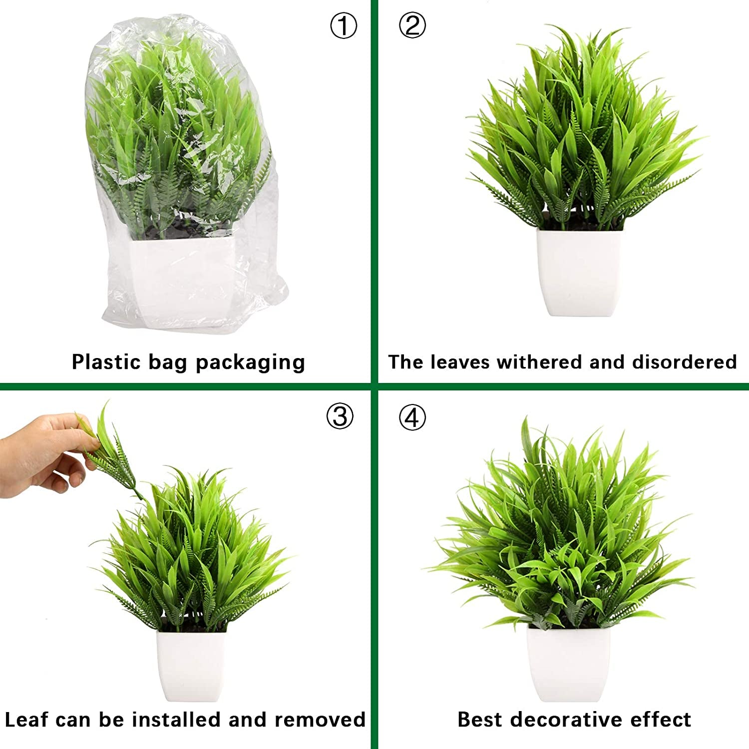 3Pack Mini Fake Plants in Pots,Artificial Plastic Eucalyptus Plants,Wheat Grass Potted Faux Plants Indoor for Office Desk Coffee Table Bathroom Bedroom Home Decorations