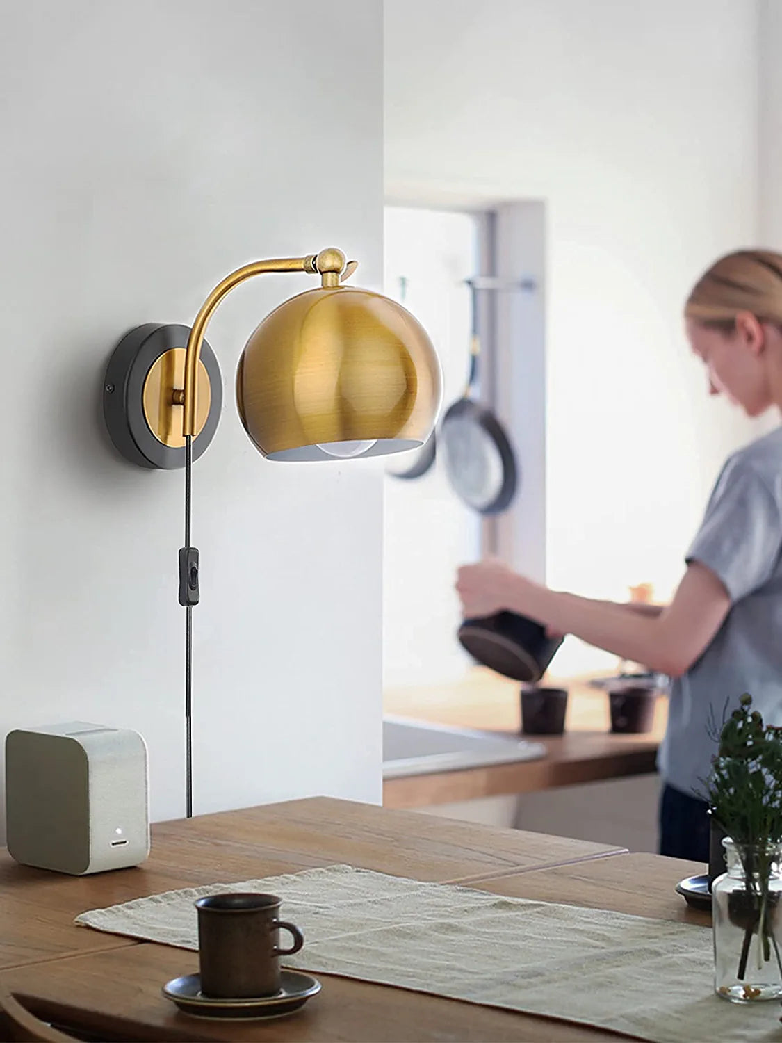 OYLYW Gold Wall Sconces Plug in Lighting Fixture ,E26 Industrial Vintage Boho Adjustable Wall Lights,Set of 2 Pack Wall Lamp Bedside Lamp Bathroom Vanity Lights