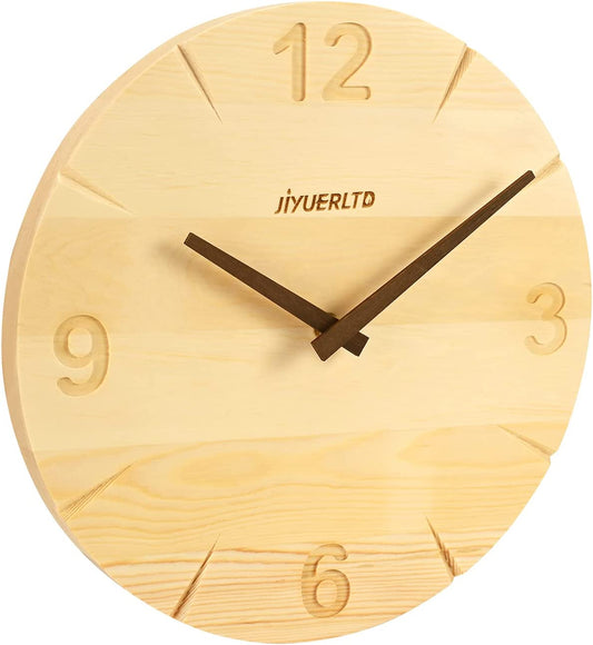 JIYUERLTD 12”Wall Clock Solid Wood Noiseless Clock Desk Clocks Modern Art Wall Decorative for Bedroom Living Room Kitchen Office and Hotel