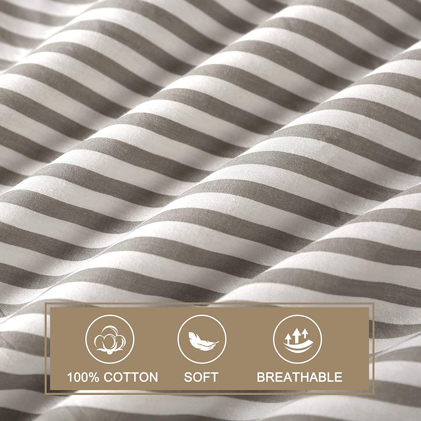100% Natural Cotton 2Pcs Striped Duvet Cover Sets,White Duvet Cover with Grey Stripes Pattern Printed Comforter Cover,With Zipper Closure & Corner Ties(Twin Size)