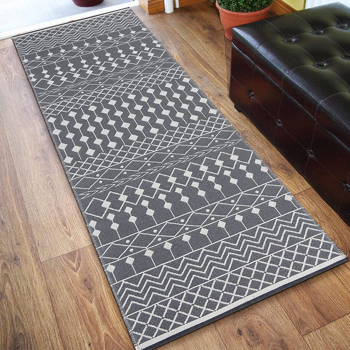 Extra Long Boho Runner Rug 2' X 6', Reversible Cotton Moroccan Throw Rug Bathroom Runner, Washable Hand Woven Hallway Runner Rug, Farmhouse Runner for Entryway, Bedroom and Kitchen, Grey