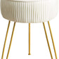Mid Century Modern Velvet Upholstered Pleated round Footrest Stool Ottoman with Metal Legs, Home Multifunctional Luxury Ottoman Suitable for Living Room and Bedroom