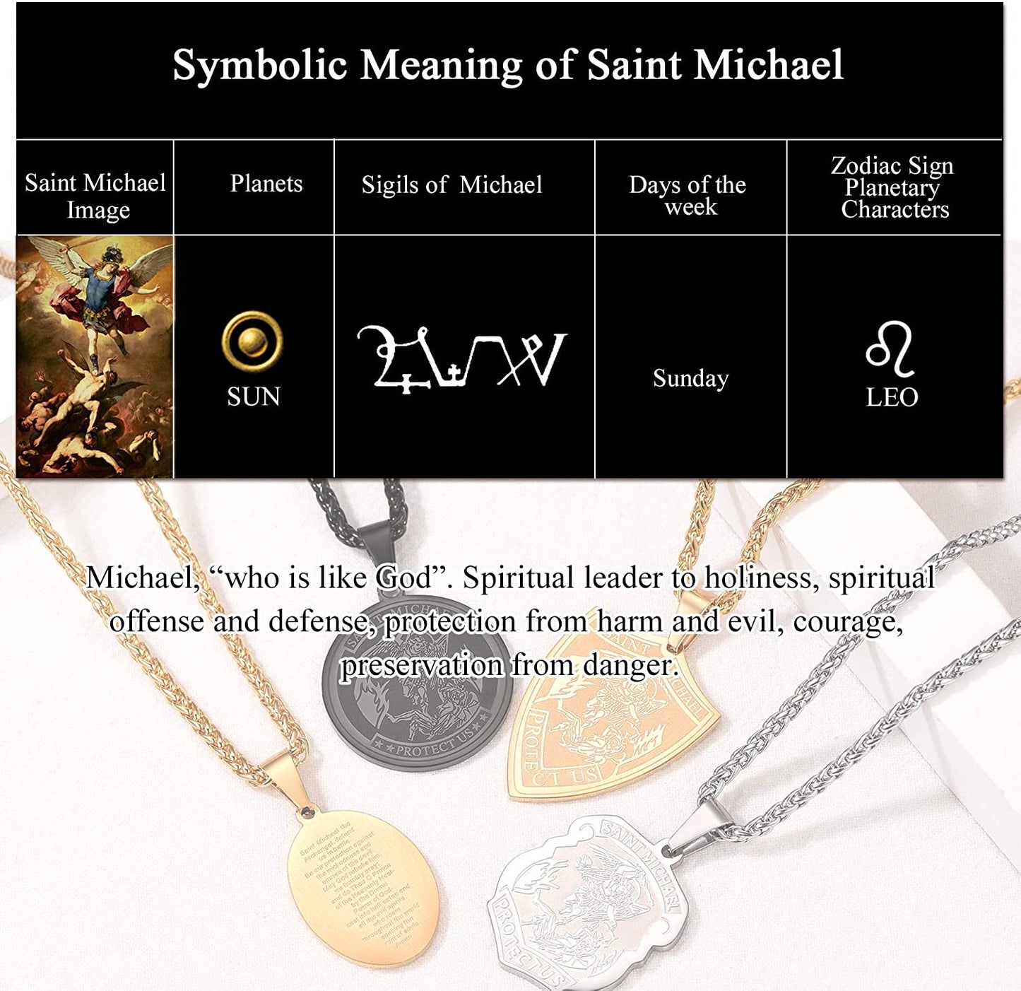 U7 St. Michael Medal for Men Women Stainless Steel 18K Gold Plated Biblical Archangel Pendant Round/Oval/Shield Patron Saint Christopher/Michael Necklaces with 22" Box Chain