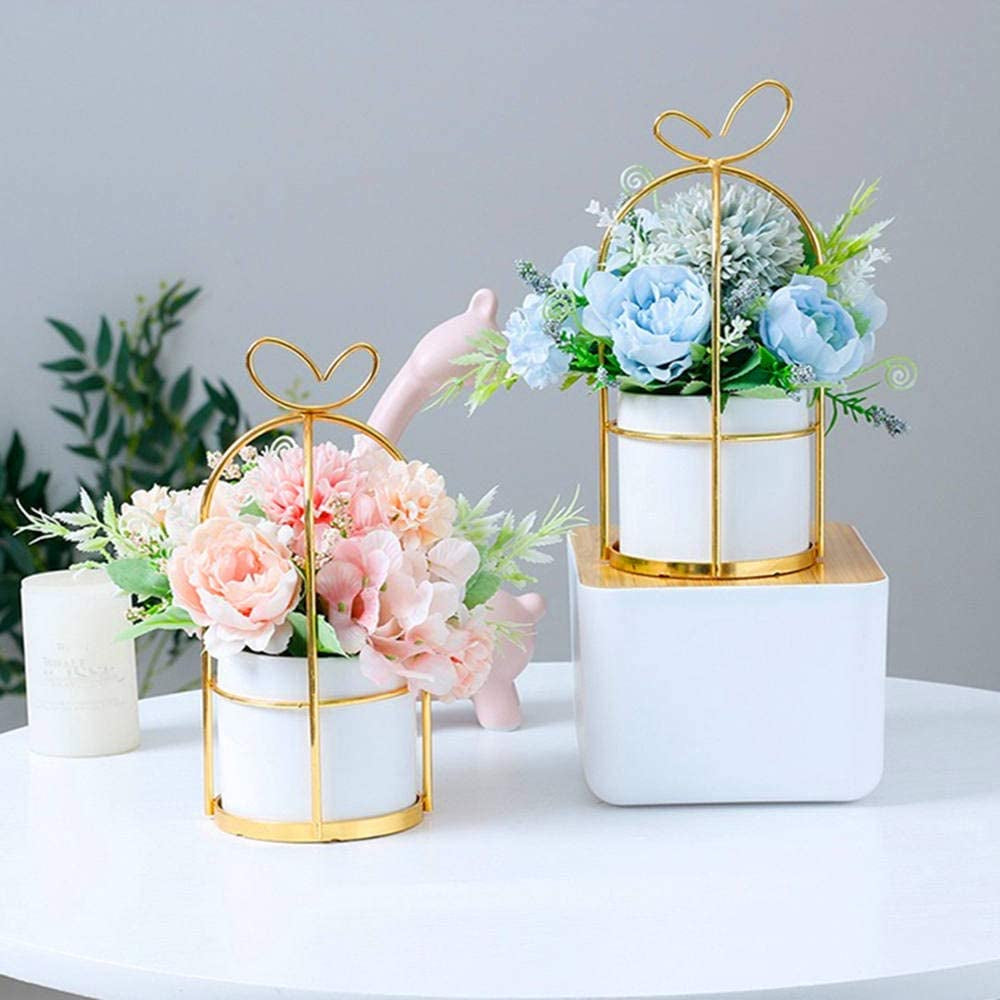 Artificial Flowers Fake Peony Silk Hydrangea Flower with Vase Flower Décor Arrangements for Wedding Decoration Table Centerpieces(Pink with Vase Set)