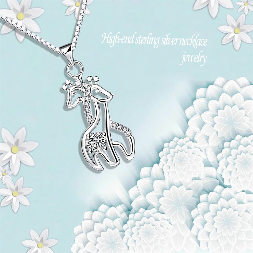 Sterling Silver Creative Love Giraffe Micro Set Pendant Necklace [Default]