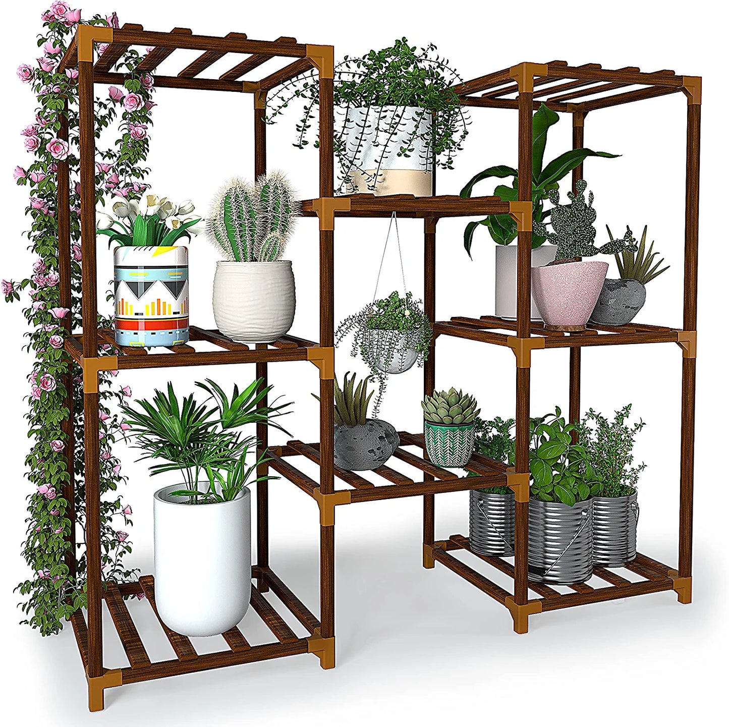 Plant Stand Indoor, Outdoor Wood Plant Stands for Multiple Plants, Tiered Plant Shelf Table Plant Pot Stand for Living Room, Patio, Balcony