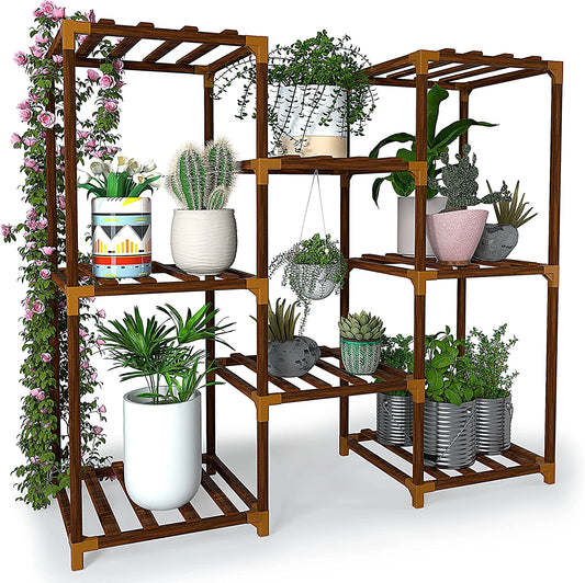 Plant Stand Indoor, Outdoor Wood Plant Stands for Multiple Plants, Tiered Plant Shelf Table Plant Pot Stand for Living Room, Patio, Balcony