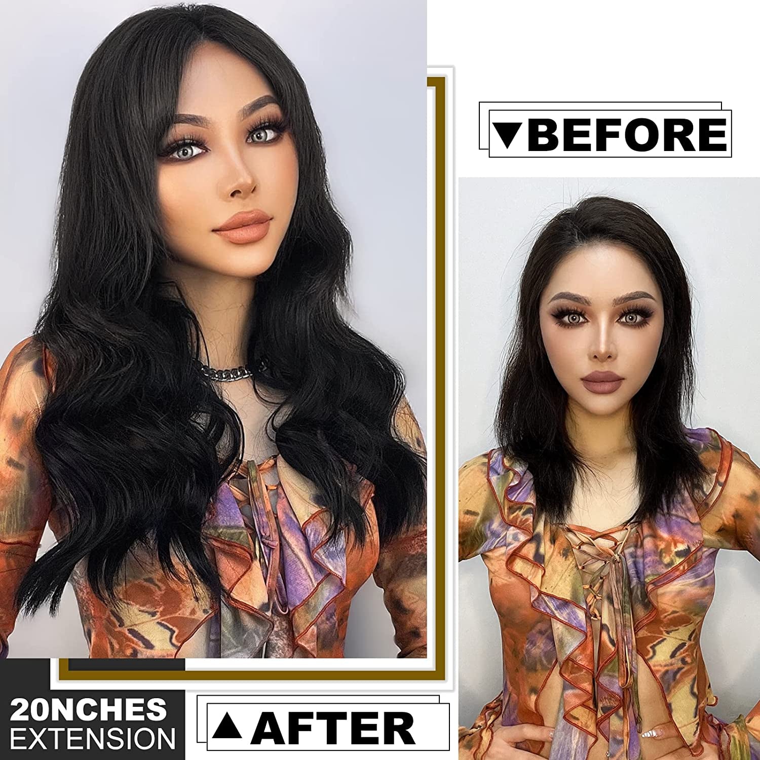 Black Hair Extension for Women Natural Synthetic Clip in Hair Extensions 4PCS Thick Hairpieces Double Weft
