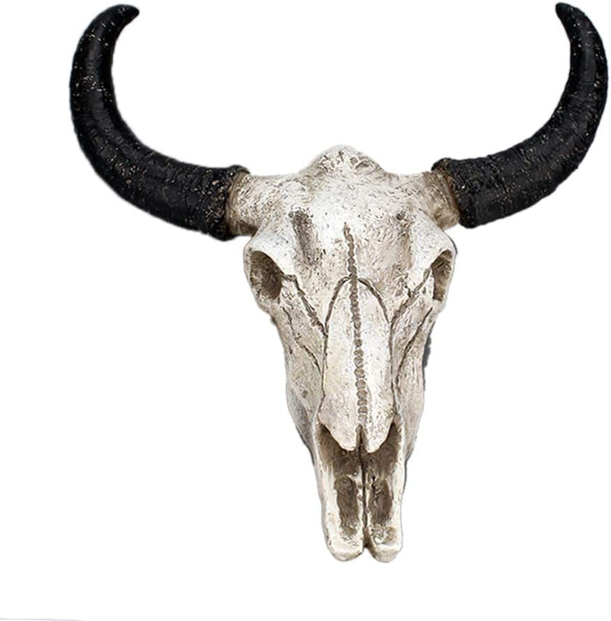 1Pcs Resin Wall Hanging Horn Skulls Steer Bull Head Sculpture Long Horn Cow Skull Wall Hanging Mounted Longhorn Steer Resin Wall Deco (NO.1)
