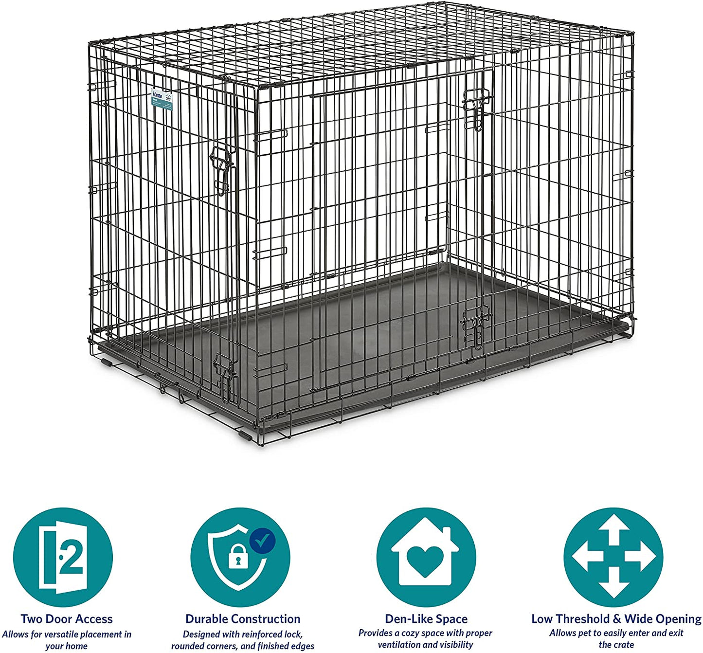 Newly Enhanced Single & Double Door Icrate Dog Crate, Includes Leak-Proof Pan, Floor Protecting Feet, Divider Panel & New Patented Features
