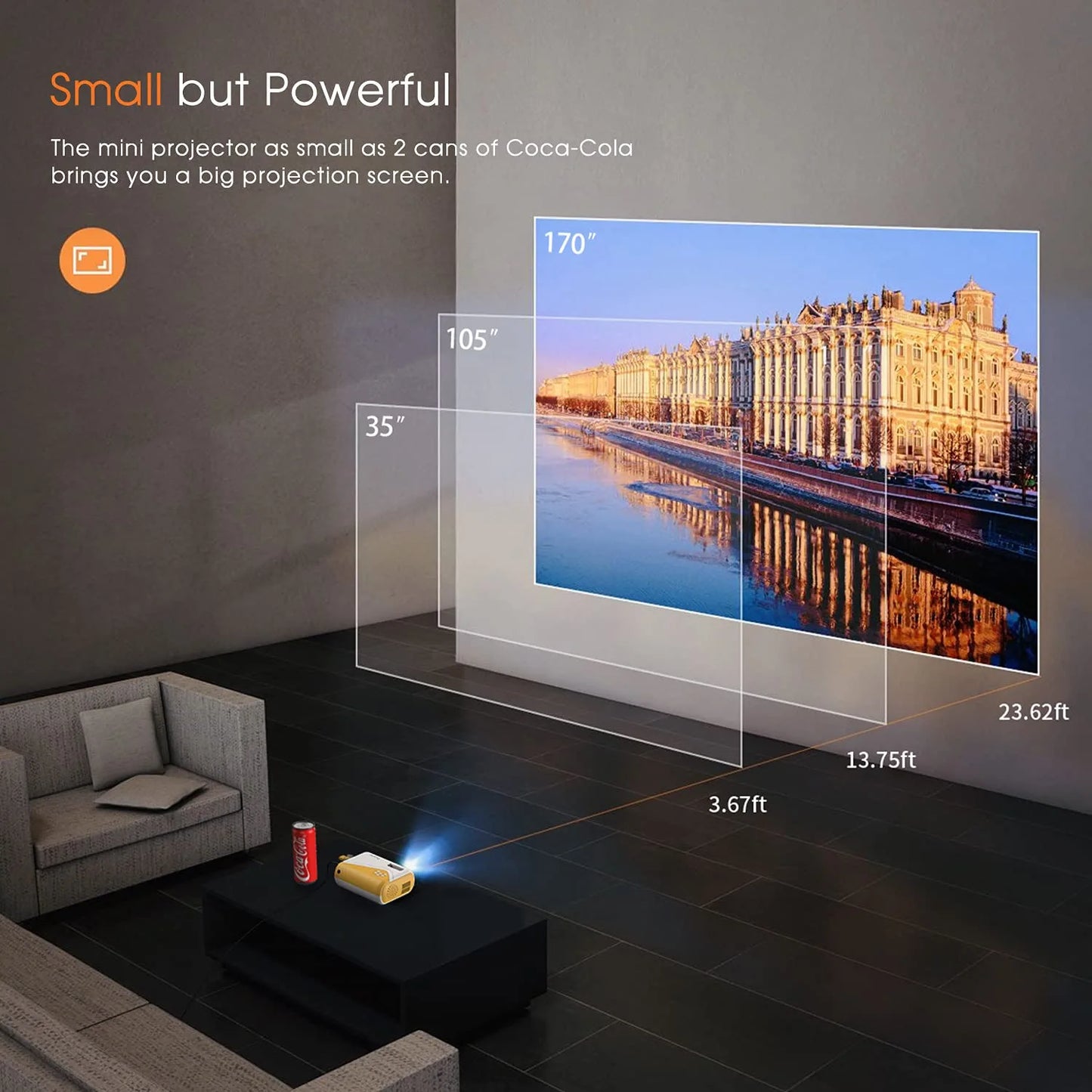 Mini Projector,  2023 Upgraded 1080P Supported Outdoor Projector, Kids Gift, Movie Projector for Outdoor Use, 50% Zoom, Compatible with HDMI, USB, Laptop, Ios, Android Phone and TV Box