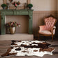Cow Print Area Rugs Cowhide Rugs 4.6Ft X5.2Ft for Living Room Bedroom Western Decor, Cute Fluffy Cowhide Carpet Faux Fur Rug, Soft Fuzzy Rug for Home, Brown and White,(140*158Cm)