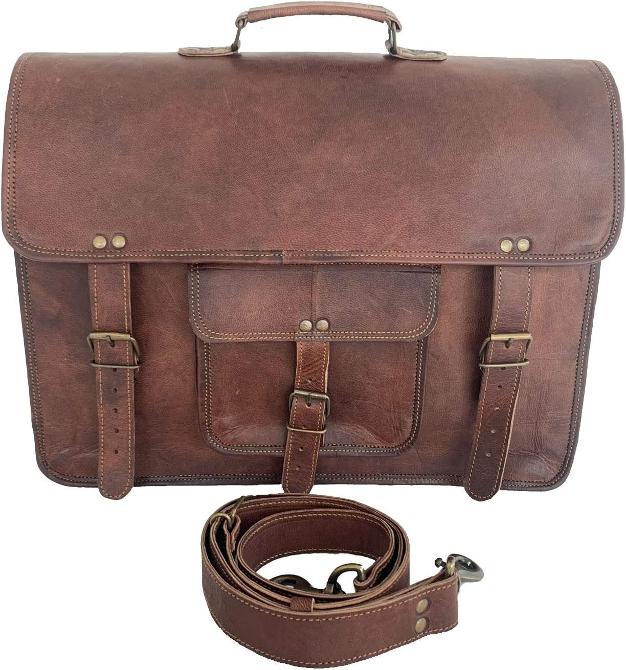 KPL 18 INCH Leather Briefcase Laptop Messenger Bag Satchel Office Computer Bag for Men and Women (18 INCH)