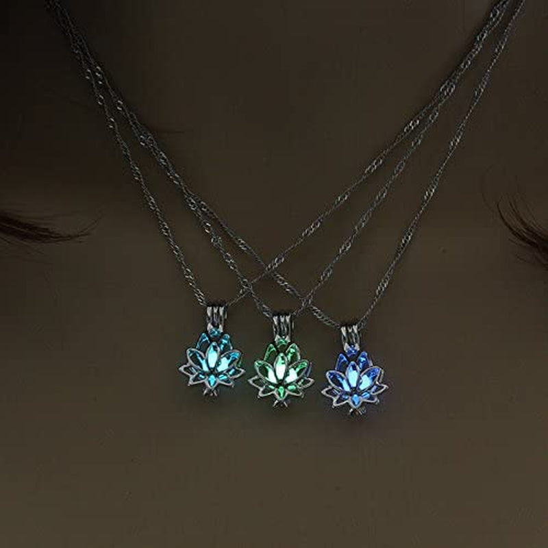Luminous Lotus Pendant Necklace, Hollow Flower Lockets Necklace