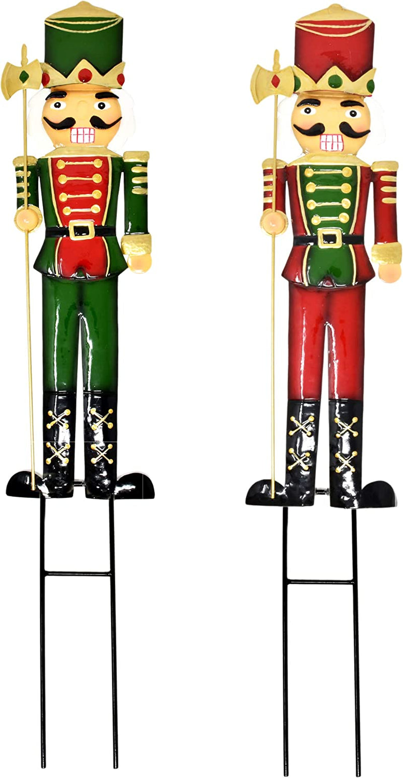 Christmas Nutcracker Yard Stakes 2 Pack Metal Soldier Outdoor Decorations Lawn Decor for Holiday Signs Pathway Driveway Nutcrackers 27.5" Tall