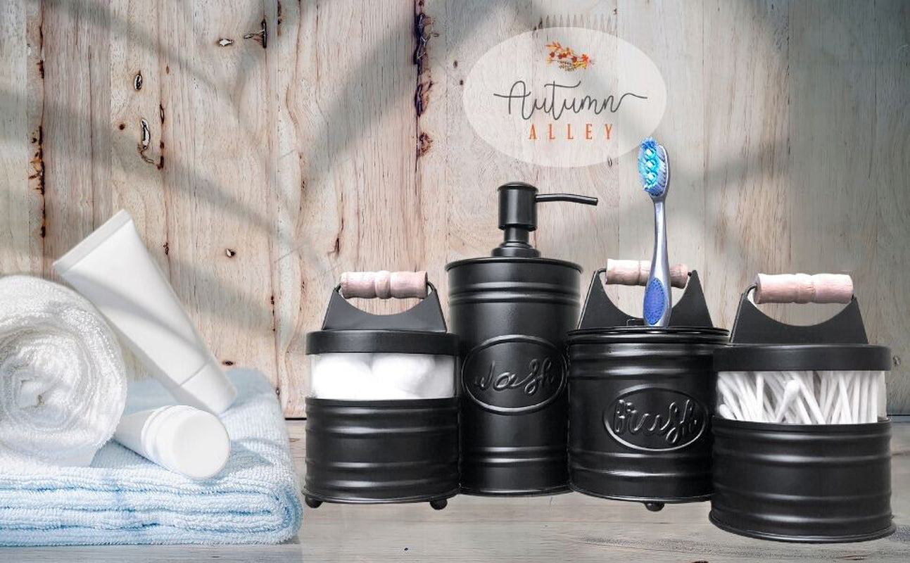 Autumn Alley Glass & Black Farmhouse Bathroom Accessories Set- 4 Pieces