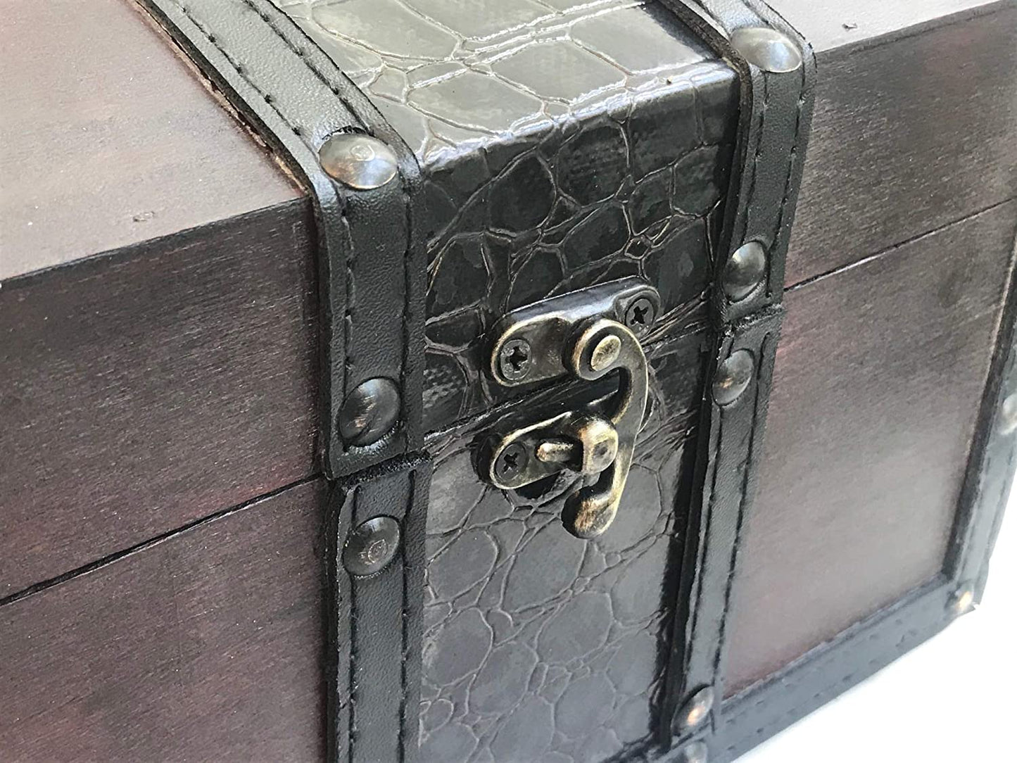 Wood and Leather Treasure Chest Box Decorative Storage Chest Box with Lock | Handcrafted Decorative Boxes with Lids for Home Decor | Wood Box with Lid | Small Chest | Wooden Stash Box