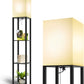 Column Floor Lamp with Shelves, Modern Shelf Floor Lamp with 9W LED Bulb, 3 Tier Storage Display Standing Reading Lamp Narrow Corner Nightstand Light for Bedroom Living Room, Black