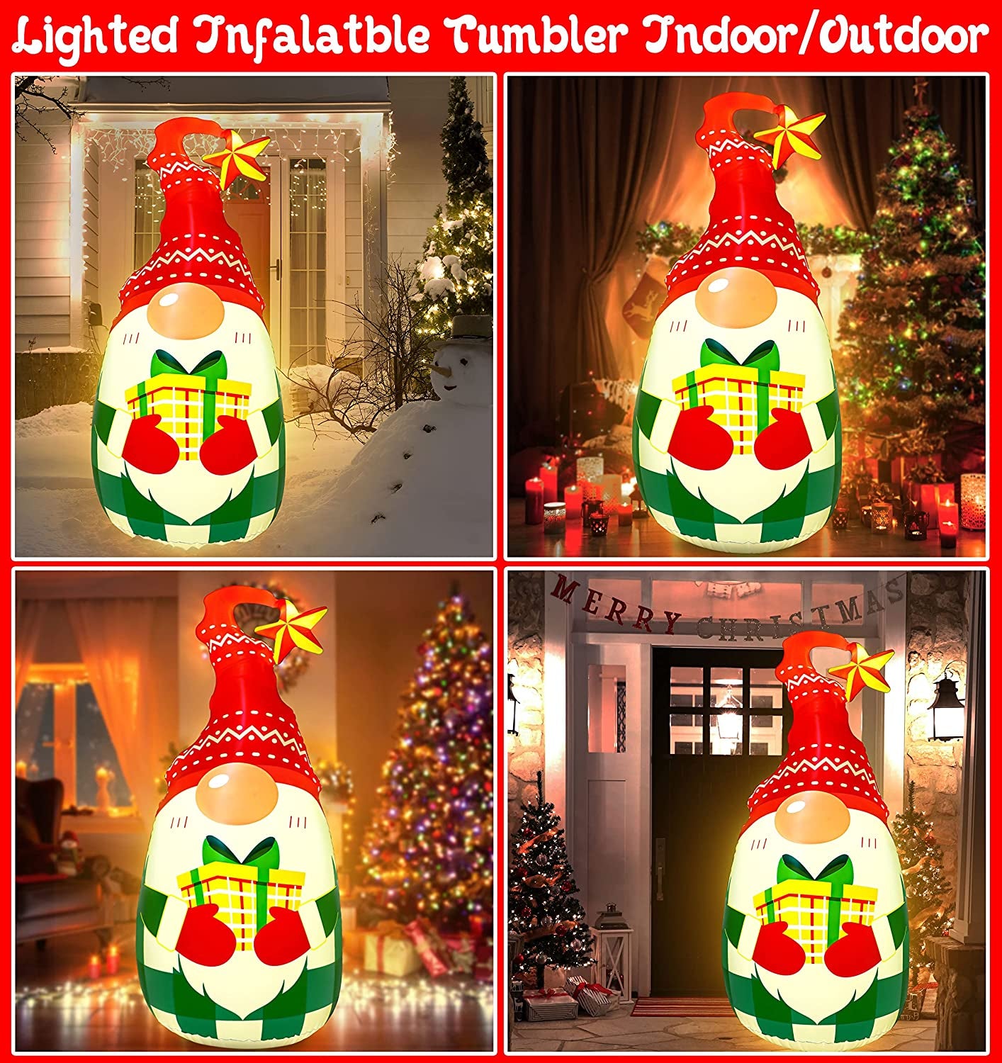 5Ft Lighted Outdoor Christmas Decorations Inflatables - Blow up Gnome Tumbler Xmas/Winter Holiday/Happy New Year 2023 Display Indoor Party Decor Supplies