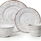 Pfaltzgraff Trellis White 16-Piece Dinnerware Set, Service for 4, Distressed White
