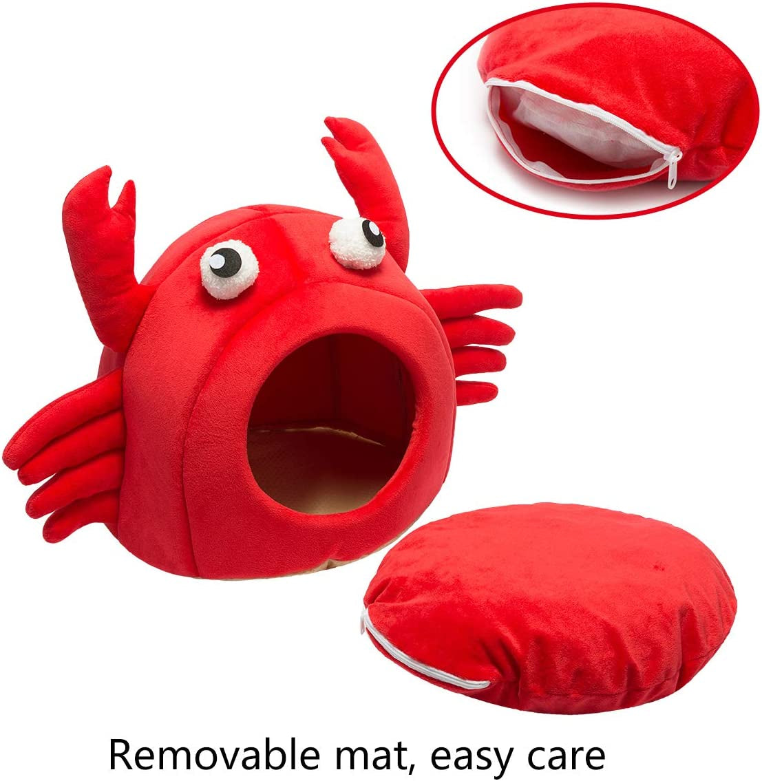 Self-Warming Crab Pet House Bed 2 in 1 Foldable Cushion Mat for Dogs and Cats, 14.6 X 14.6 Inches