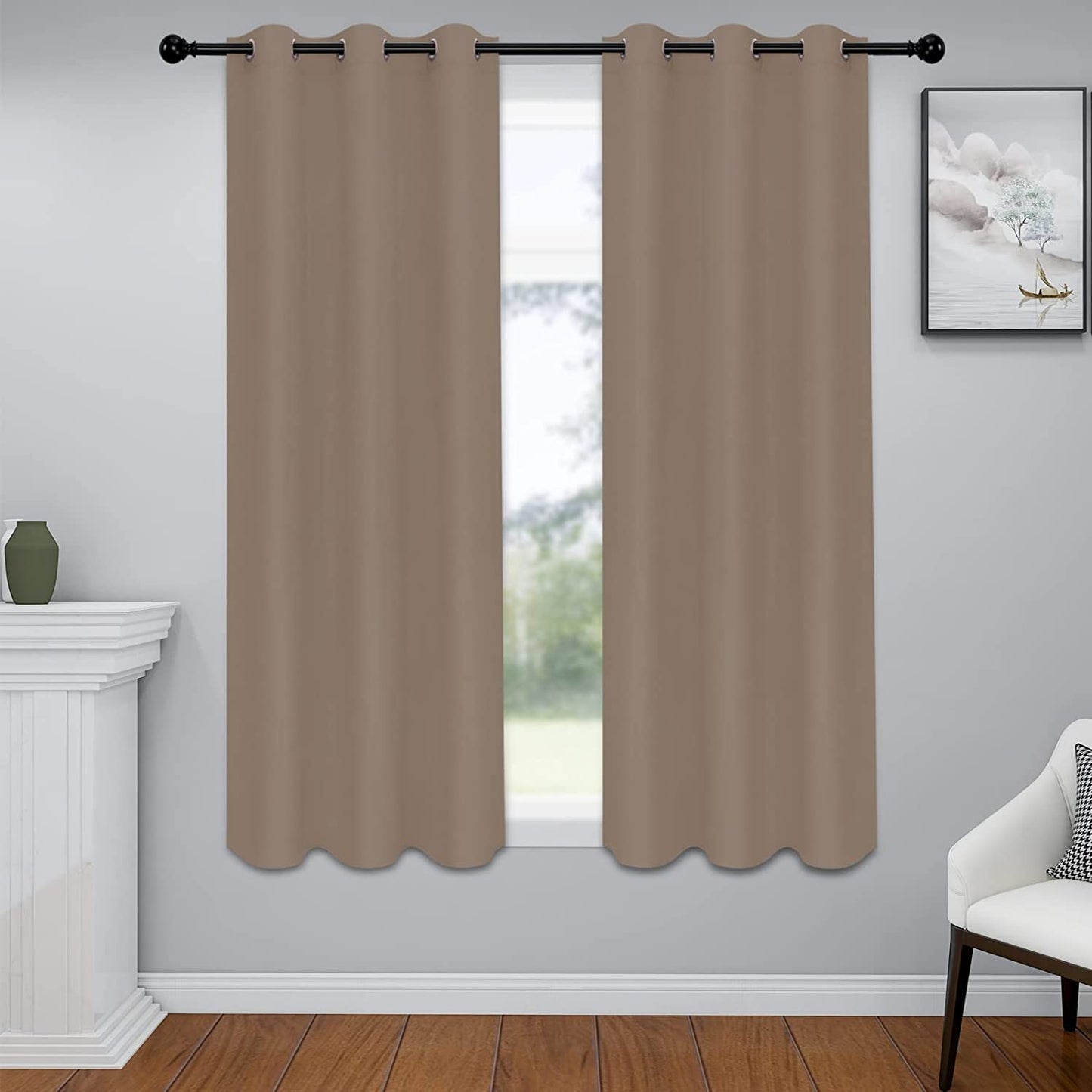 Blackout Curtains for Bedroom, Thermal Insulated Window Curtains for Living Room, Noise Reduction and Sun Light Blocking Grommet Curtain Panels, Set of 2, 42 X 63 Inch, Camel