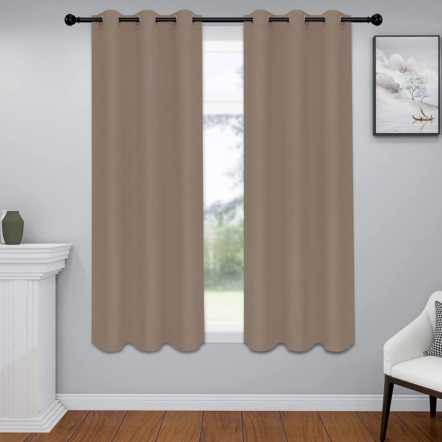 Blackout Curtains for Bedroom, Thermal Insulated Window Curtains for Living Room, Noise Reduction and Sun Light Blocking Grommet Curtain Panels, Set of 2, 42 X 63 Inch, Camel